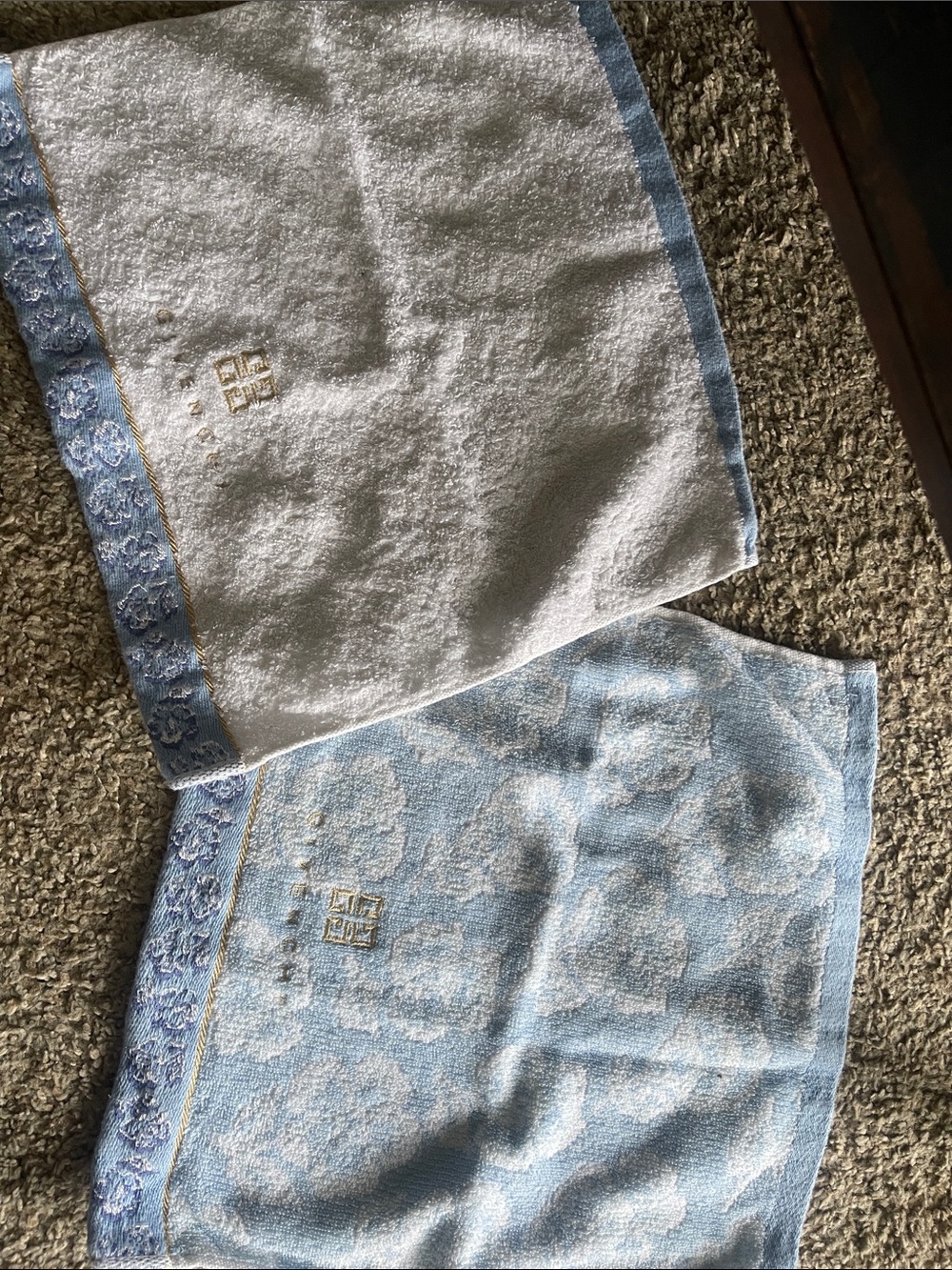 2 Givenchy Light Blue and White Terry Cloth Towel washclothes